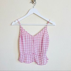 Sophie Rue Mauve Gingham Ruffle Button Tank Top